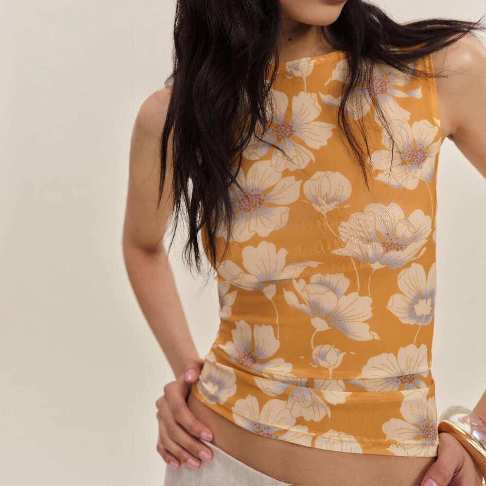 REFORMATION Dusk Knit Top Mango Floral XS